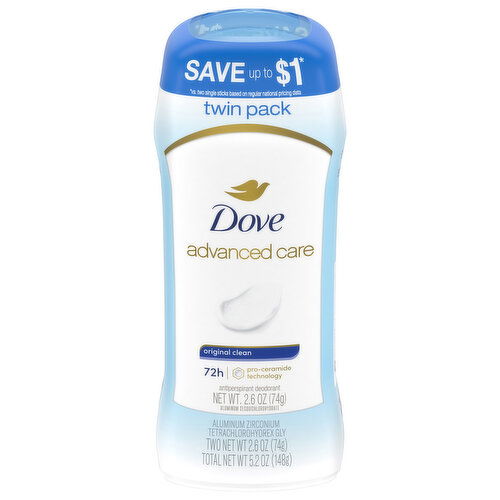 Dove Advanced Care Antiperspirant Deodorant, Original Clean, Twin Pack