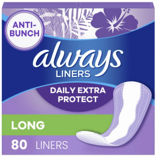 Always Daily Liners Always Daily Extra Protect Liners, Long Length, Unscented Panty Liners, 80 CT