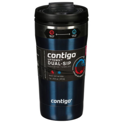 Contigo Tumbler, Insulated, Dual-Sip, Uptown, Blueberry, 16 Ounce