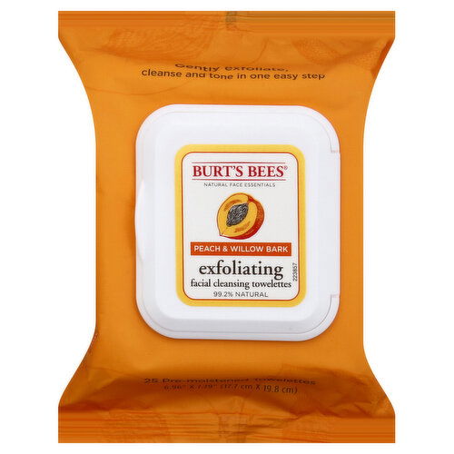 Burts Bees Towelettes, Facial Cleansing, Exfoliating, Peach & Willow Bark