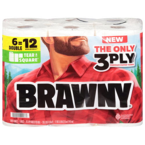 Brawny Tear-A-Square White 3-Ply Double Rolls Paper Towels
