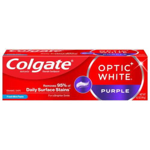 Colgate Optic White Toothpaste, Fluoride, Anticavity, Fresh Mint Paste, Purple