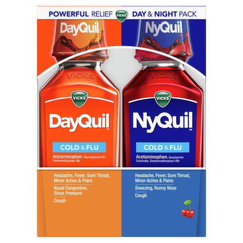 Vicks Vicks DayQuil & NyQuil Cherry Cold,Cough & Flu Medicine, 2 x 12 FL OZ