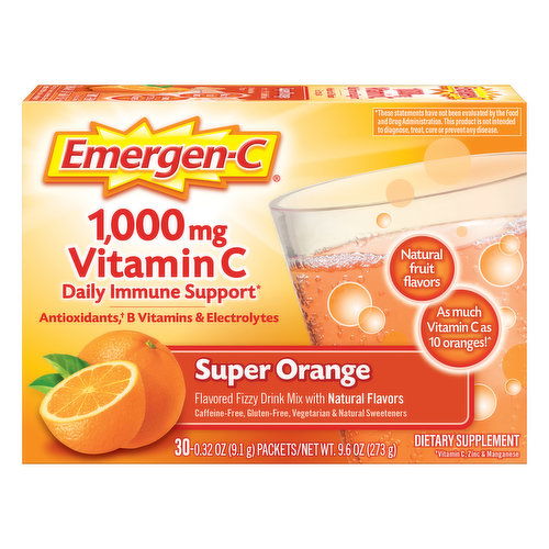 Emergen-C Vitamin C, 1,000 mg, Super Orange, Fizzy Drink Mix