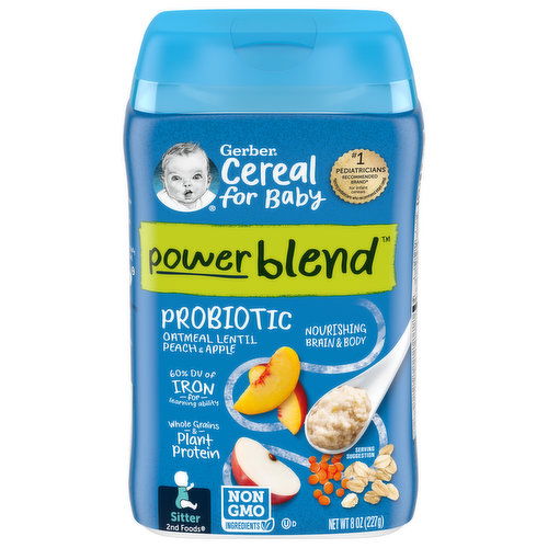 Gerber Cereal for Baby Cereal, Oatmeal Lentil Peach & Apple, Probiotic, Powerblend, Sitter 2nd Foods