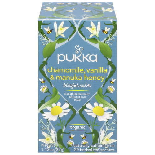 Pukka Herbal Tea, Organic, Naturally Caffeine-Free, Blissful Calm, Chamomile, Vanilla & Manuka Honey, Sachets