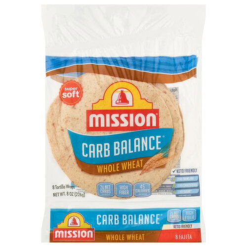 Mission Carb Balance Tortilla Wraps, Fajita, Whole Wheat, Super Soft