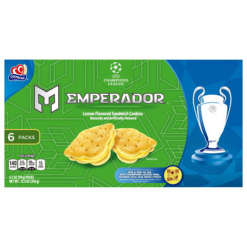 Gamesa Emperador Sandwich Cookies, Lemon Flavored, 6 Packs