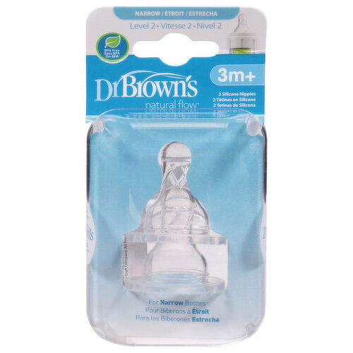 Dr. Brown's Natural Flow Silicone Nipples, Narrow, Level 2 (3 Months+)