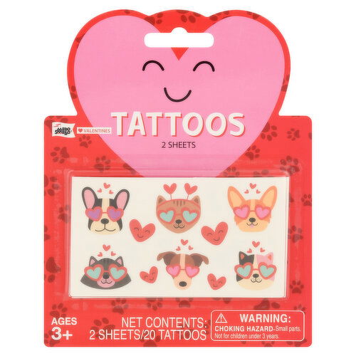 Mello Smello Tattoos, Valentines, 2 Sheets, Ages 3+