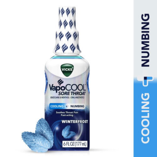 Vicks Sore Throat VapoCool Sore Throat Spray, Benzocaine & Menthol, Over-the-Counter Medicine, Winterfros
