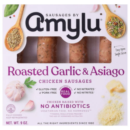 Amylu Chicken Sausages, Roasted Garlic & Asiago