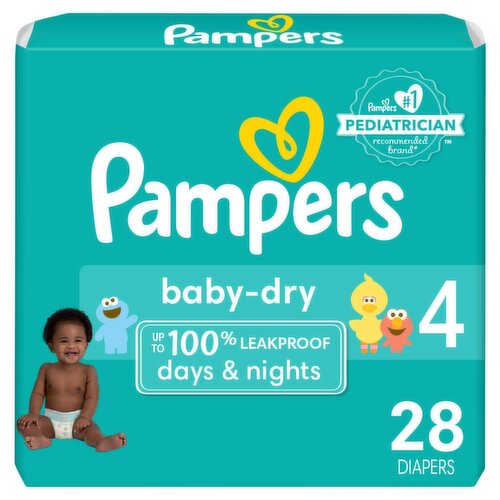 Pampers Baby Dry Ultra Cushiony Diapers, Size 4 (15-34 lbs), Up to 100% leakproof disposable diaper