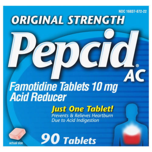 Pepcid AC Famotidine, Original Strength, 10 mg, Tablets