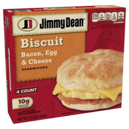 Jimmy Dean Bacon, Egg & Cheese Biscuit Sandwiches, 4 Count (Frozen)