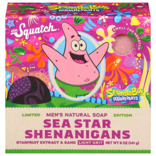 Dr. Squatch SpongeBob SquarePants Light Grit Men's Natural Sea Star Shenanigans Soap
