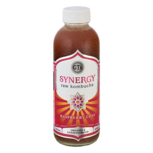 GTs Synergy Kombucha, Raw, Raspberry Chia