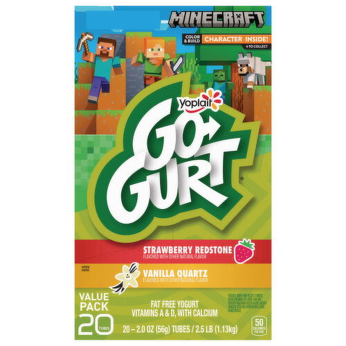 Go-Gurt Fat Free Minecraft Strawberry Redstone/Vanilla Quartz Yogurt Value Pack