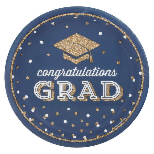 Party Creations Plates, Glittering Grad, Sturdy Style, 8-3/4 Inch