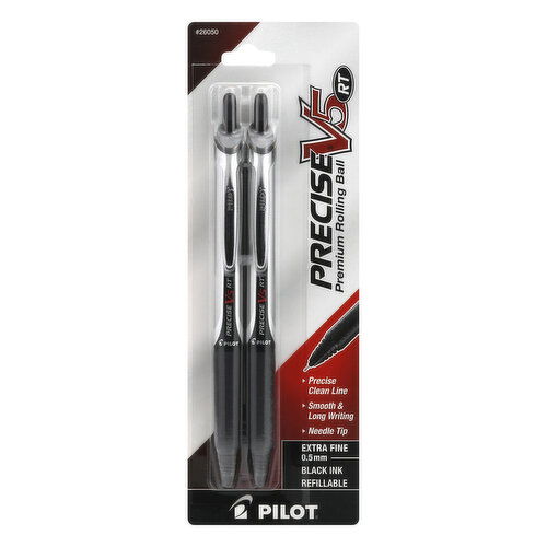 Pilot Precise V5 RT Ballpens, Rolling, Black Ink, Refillable, Extra Fine (0.5 mm)