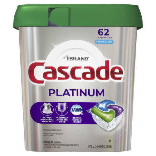 Cascade Cascade Platinum Dishwasher Pods, Fresh, 62 Count