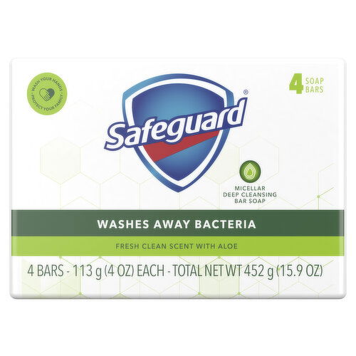 Safeguard Safeguard Bar Soap Fresh Clean Scent with Aloe, 4oz (4 Count)