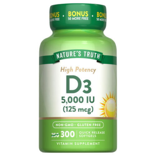 Nature's Truth Vitamin D3, High Potency, 5000 IU (125 mcg), Softgels