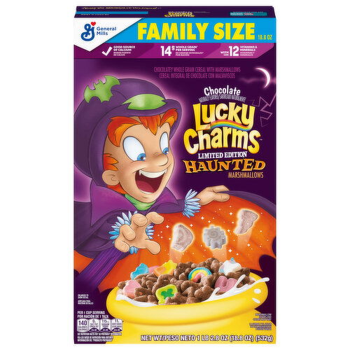 Lucky Charms Cereal, Chocolate, Haunted Marshmallows, Family Size