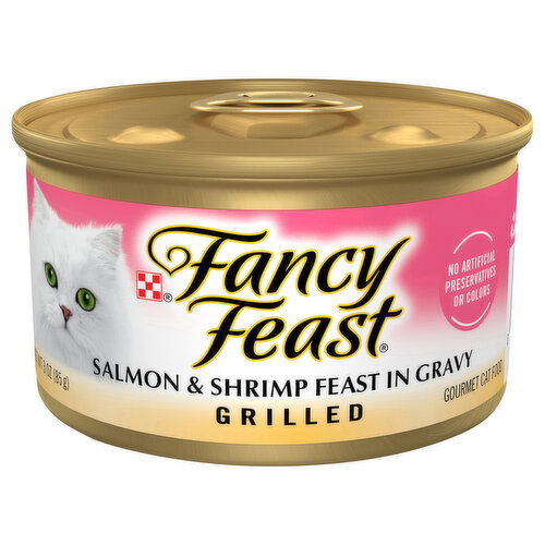 Fancy Feast Cat Food, Gourmet, Salmon & Shrimp Feast in Gravy, Grilled