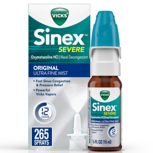 Vicks Severe Vicks Sinex Severe Ultra Fine Nasal Mist, Nasal Decongestant Over-the-Counter Medicine, 265 Sprays