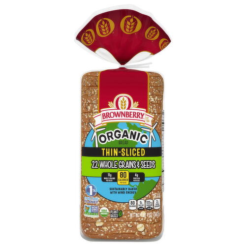 Brownberry Bread, Organic, 22 Whole Grains & Seeds, Thin-Sliced