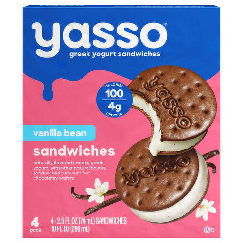 Yasso Greek Yogurt Sandwiches, Vanilla Bean, 4 Pack