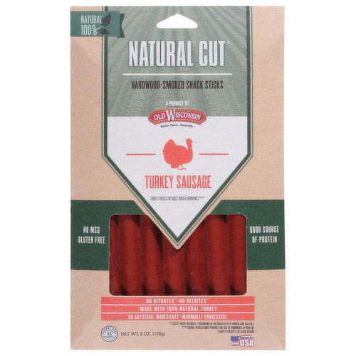 Old Wisconsin Snack Sticks, Hardwood-Smoked, Natural Cut, Turkey Sausage