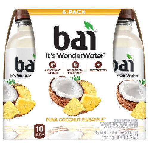 Bai Beverage, Puna Coconut Pineapple, 6 Pack