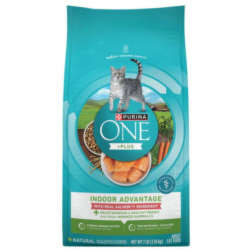 Purina One +Plus Cat Food, with Real Salmon, Adult, Indoor Advantage, Natural
