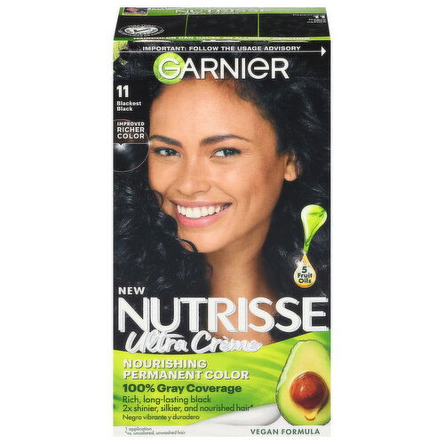 Nutrisse Hair Color, Permanent, Ultra Creme, Blackest Black 11