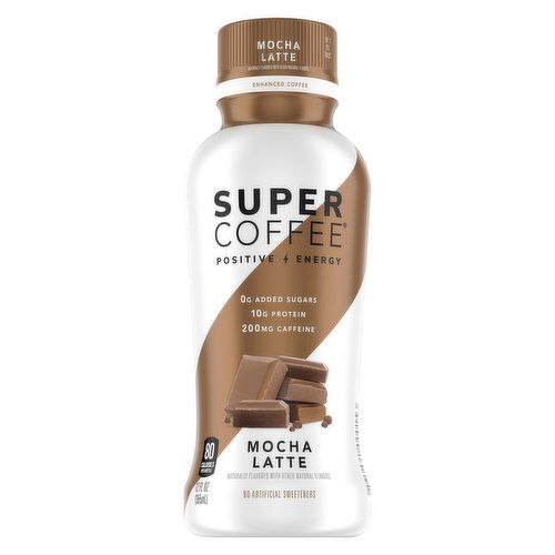 Super Coffee Coffee, Enhanced, Mocha Latte, Positive Energy