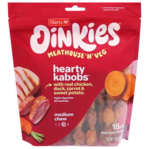 Hartz Oinkies Dog Chew Treats, Hearty Kabobs, Meathouse 'n' Veg, Medium Chew