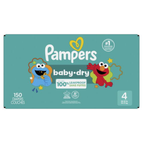 Pampers Baby Dry Pampers Baby Dry Diapers, Size 4, 22-37 lbs, 150 Count, Absorbent Disposable Diapers