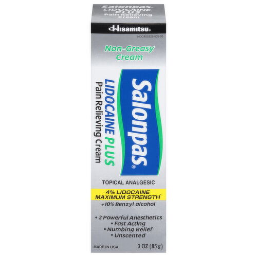 Salonpas Pain Relieving Cream, Lidocaine Plus, Non-Greasy