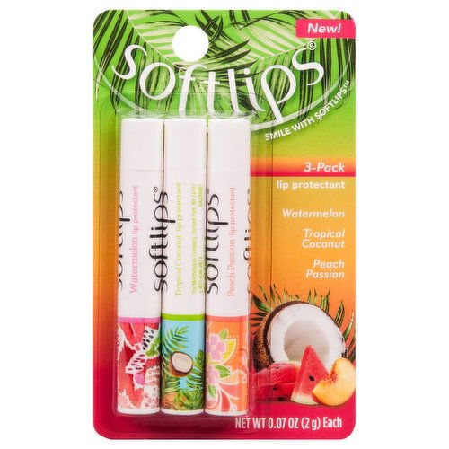 Softlips Lip Protectant, Watermelon/Tropical Coconut/Peach Passion