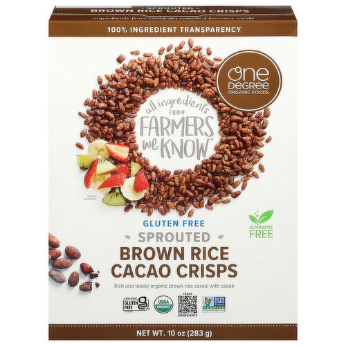 One Degree Organic Foods Brown Rice Cacao Crisps, Gluten Free, Sprouted