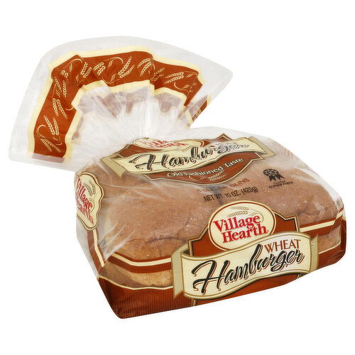 Village Hearth Hamburger Buns, Sliced, Wheat