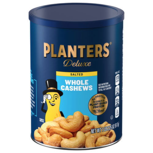 Planters Deluxe Cashews, Whole, Salted