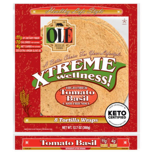 Ole Mexican Foods Tortilla Wraps, Tomato & Basil