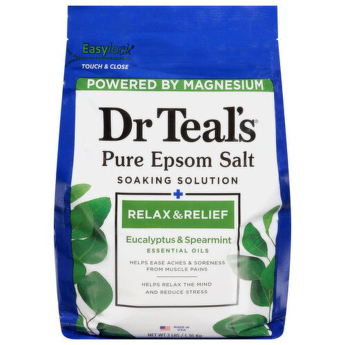Dr Teal's Soaking Solution, Pure Epson Salt, Relax & Relief with Eucalyptus & Spearmint