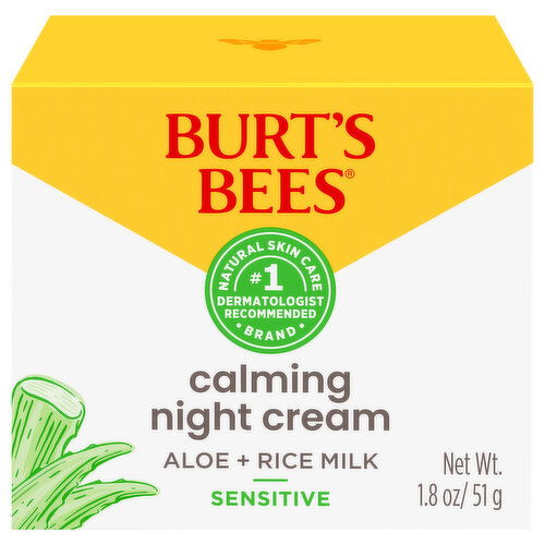 Burt's Bees Night Cream, Aloe + Rice Milk, Calming, Sensitive