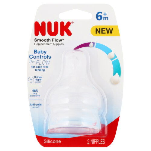 NUK Nipples, Silicone, Smooth Flow, 6+ Months