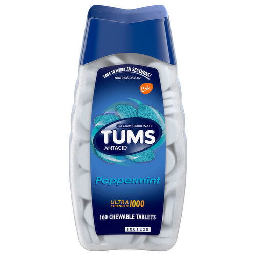 Tums Antacid, Calcium Carbonate, Peppermint, Ultra Strength 1000, Chewable Tablets