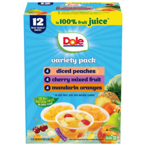 Dole Fruit Bowls Snack, in 100% Fruit Juice, Variety Pack